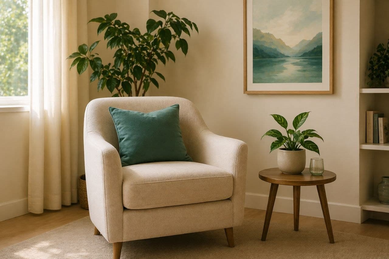 Therapy office with comfortable chair